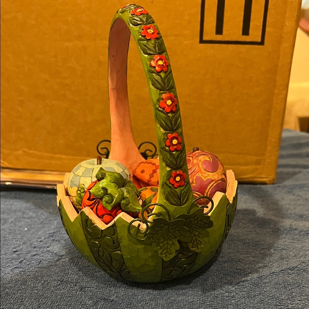 Jim Shore Floral Watermelon Basket with Decorative Fruits